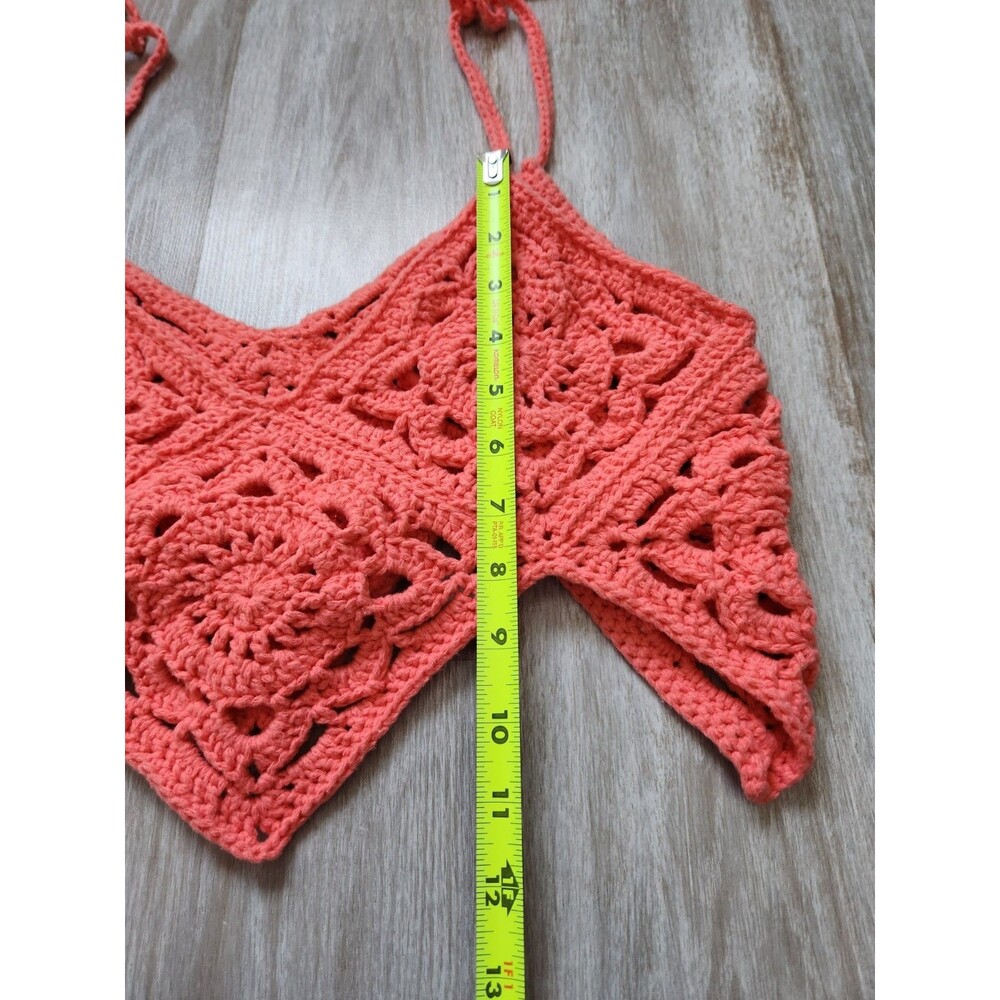 Handmade Crochet Fishtail Crop Top Bubblegum Pink Boho Festival Hippie Knit Sz M - Picture 6 of 7